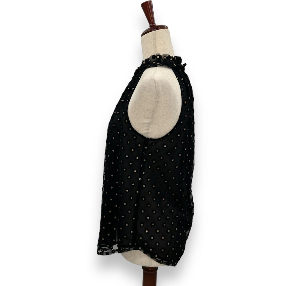 LOFT Black & Gold Polka Dot Velvet Detail Sleeveless Blouse | Size Small | NWT - Picture 6 of 13